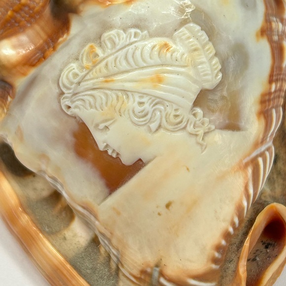 Vintage Hand Carved Cameo Victorian Left Facing Natural Large Conch Shell - Picture 9 of 10